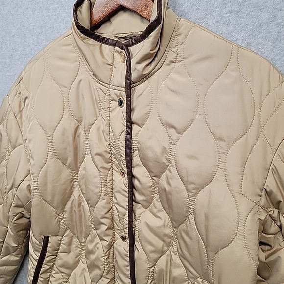 VINCE CAMUTO Women's Sz S Tan Onion Quilted Coat Jacket Puffer Faux Leather Trim - Picture 2 of 16